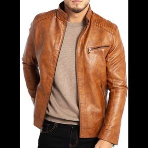 New Mens Slim Fit Weather Sealed Leather Jacket Multiple Sizes